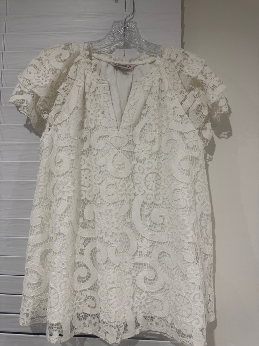 Nanette Lepore Cream Lace Flutter Sleeve Top